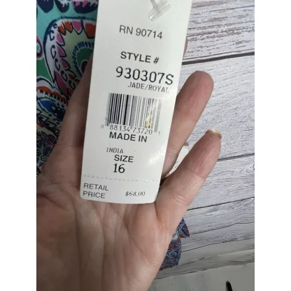 MSK Handkerchief Dress Size 16 Halter Top Paisley Green Blue BOHO Hippie Gypsy - Picture 5 of 16